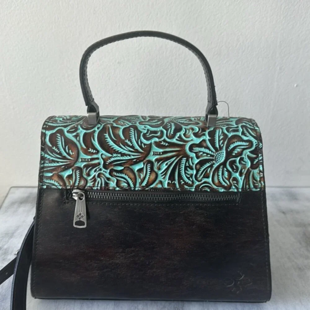 Patricia Nash Leather Tooled Chauny Turquoise Handbag Crossbody Top Handbag